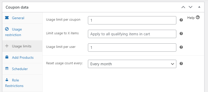 Advanced Coupons usage limits