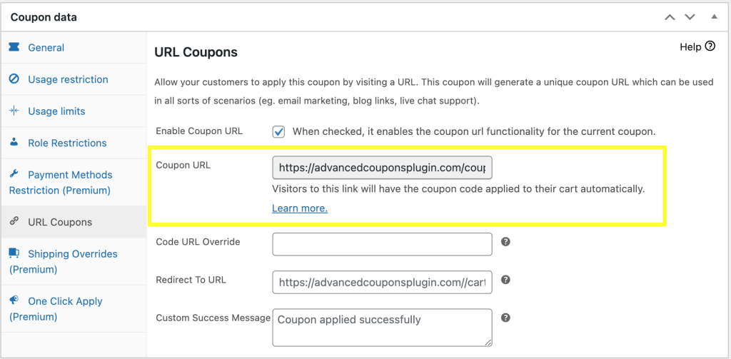 acfw-free-url-coupons - كوبونات متقدمة Coupon URL