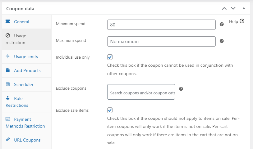 تقييد الاستخدام - الكوبونات المتقدمة Usage restriction rules.