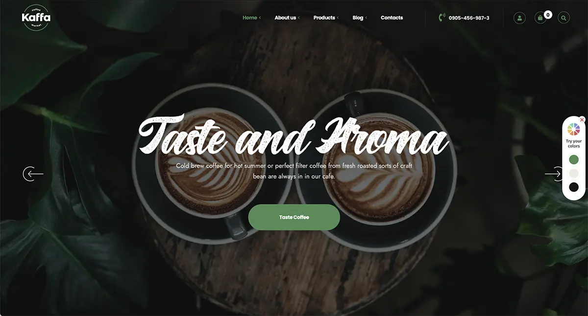 Tema WordPress da loja de chá Kaffa