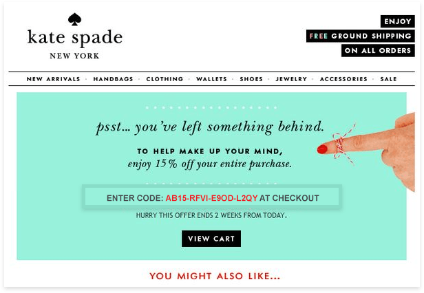 e-mail-carrello-abbandonato-con-codice-sconto - Coupon avanzati Abandoned Cart Email with Coupon Example