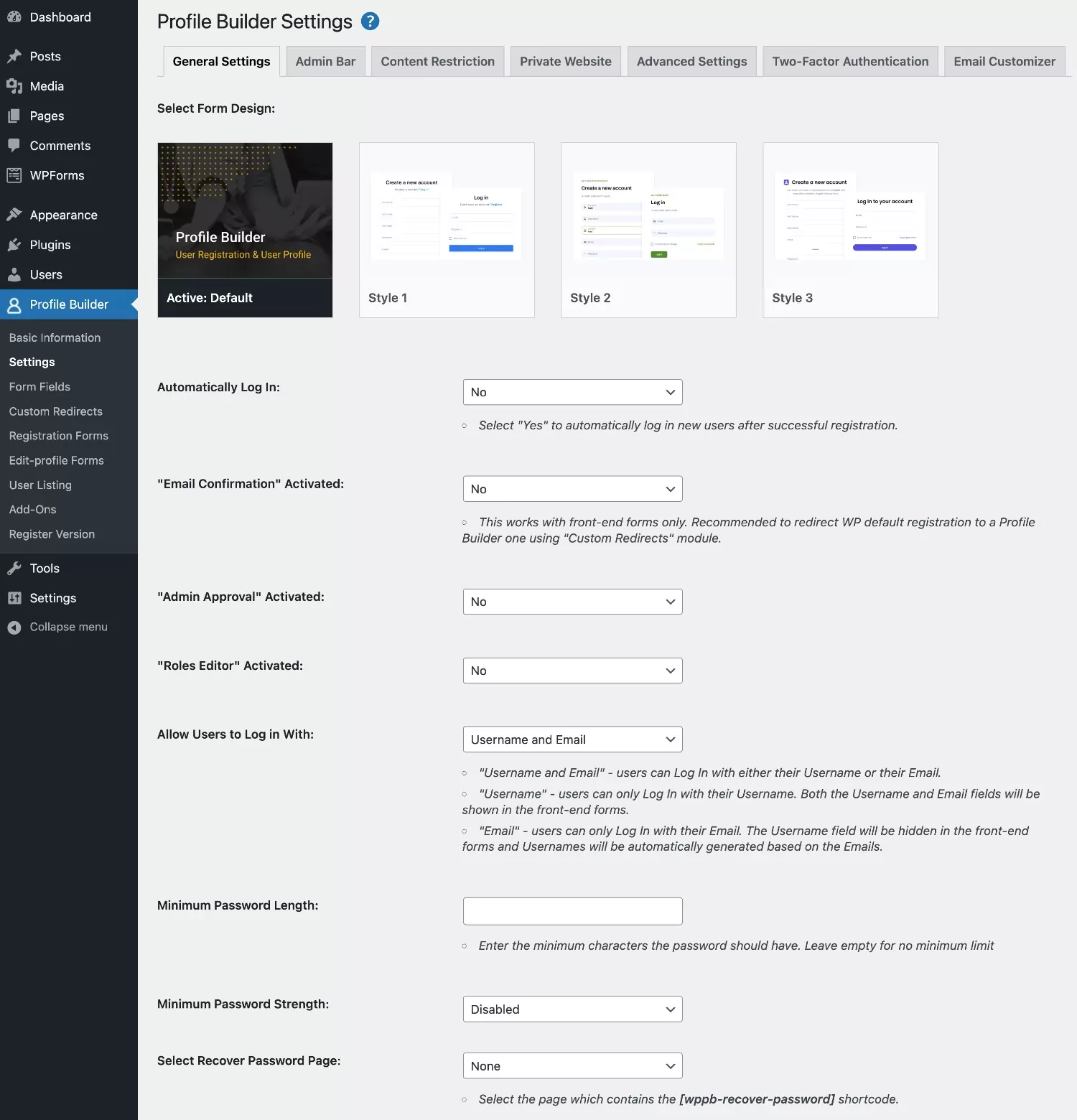 Profile Builder 选项作为 WPForms 用户注册的免费替代方案