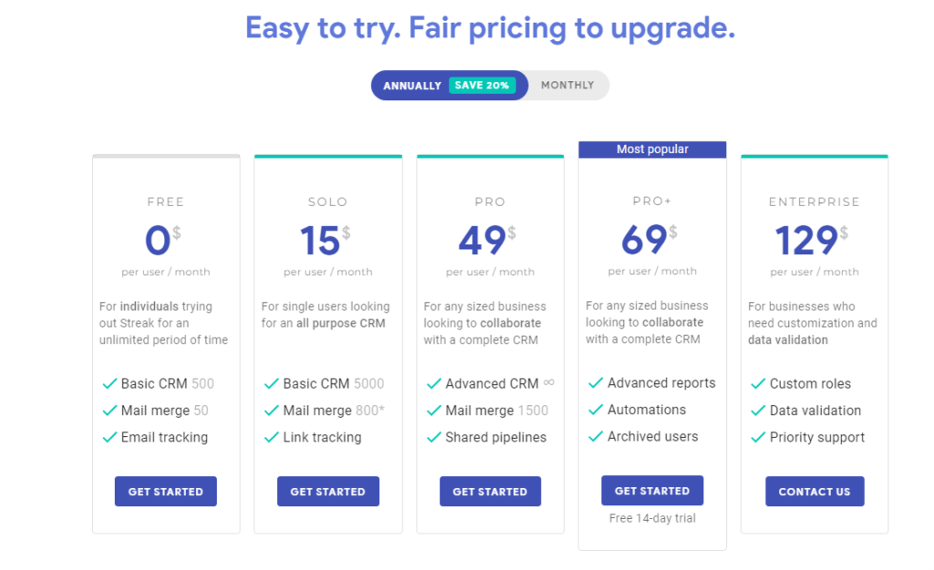 Streak pricing plans