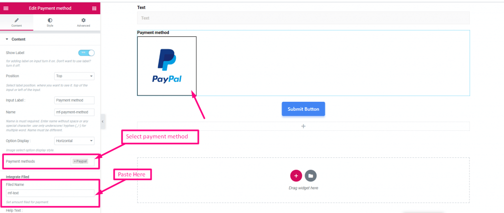 Elija PayPal para pasarelas de pago usando MetForm