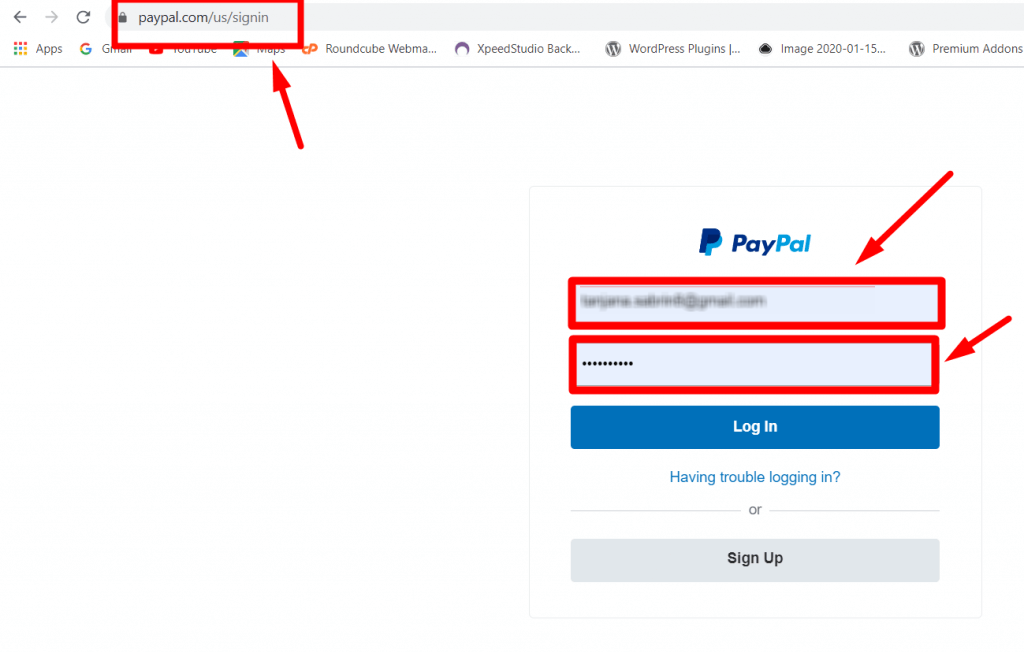 Se connecter au compte PayPal