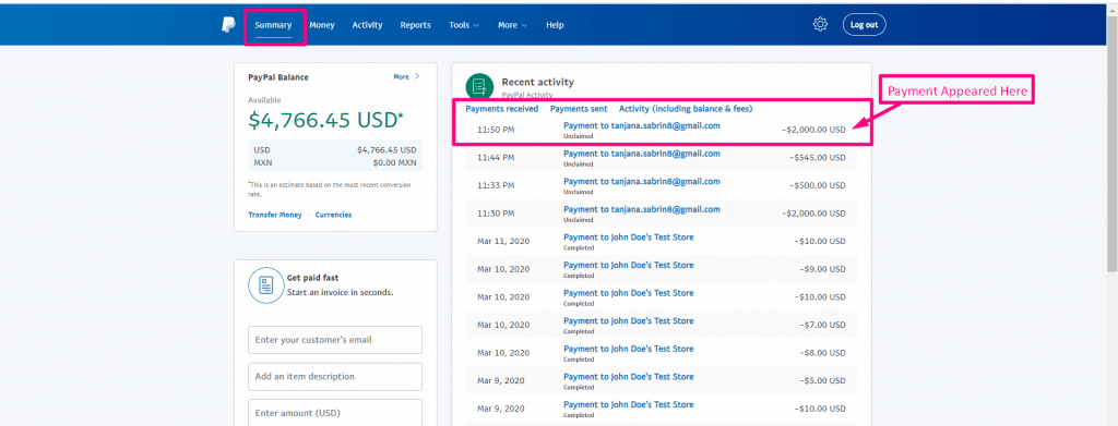 Periksa transaksi dari dasbor pembayaran PayPal