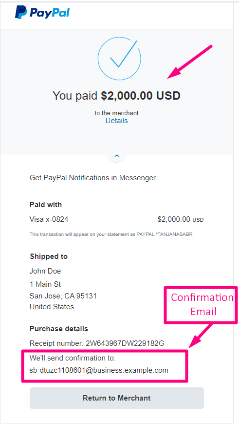 Receba um e-mail de confirmação do pagamento bem-sucedido do PayPal