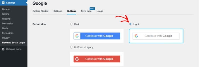 WordPress 18'de Tek Tıklamayla Google Girişini Etkinleştirme Choosing a Button Style