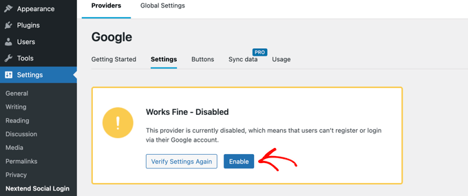 WordPress 17'de Tek Tıklamayla Google Girişini Etkinleştirme you should see a message