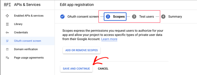 WordPress 10'da Tek Tıklamayla Google Girişini Etkinleştirme scopes