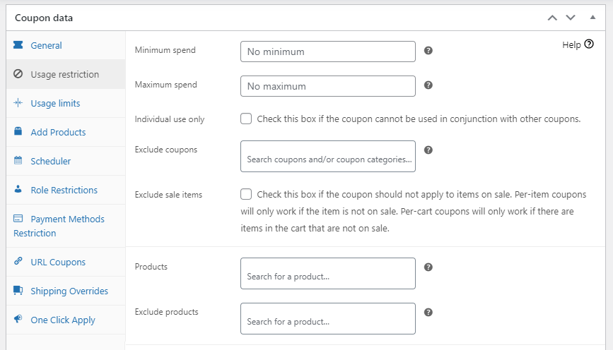 Setting usage restrictions in Advanced Coupons.