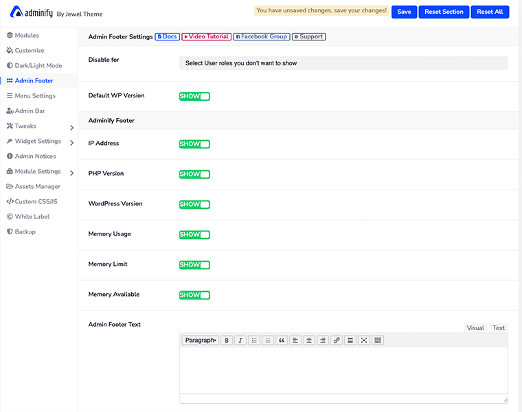 WP Adminify Admin Footer