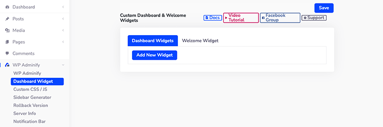 Widget WP Adminify Dashboard
