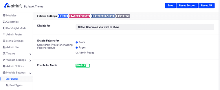 WP Adminify Module Settings (إعدادات الوحدة النمطية لإدارة WP)