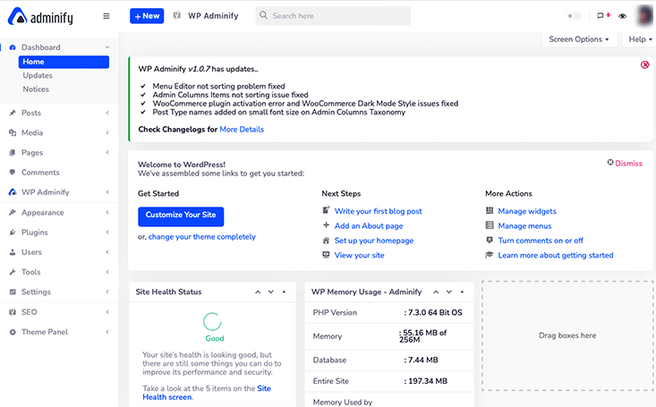 Официальная панель администратора WP