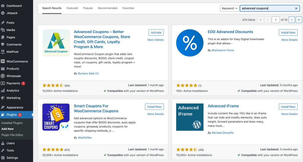 安装高级优惠券 - 高级优惠券 Installing the Advanced Coupons plugin