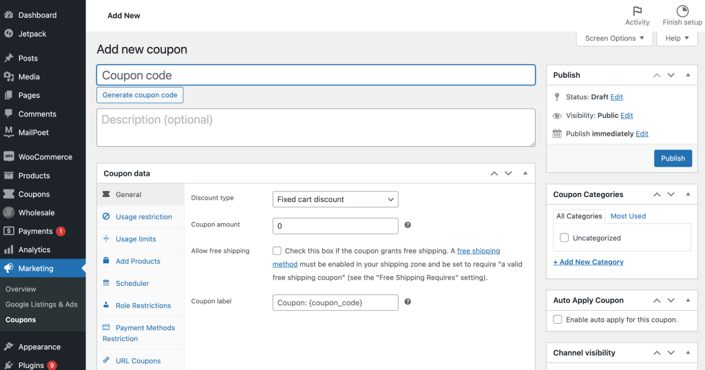 add-new-cashback-coupon - 高级优惠券 Creating a new coupon to add cashback in WooCommerce
