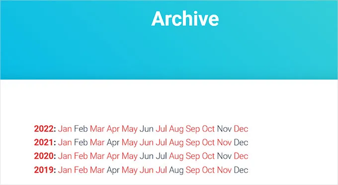 Your archives page will appear as shown