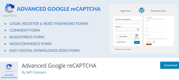 Plugin Google reCAPTCHA avancé pour WordPress