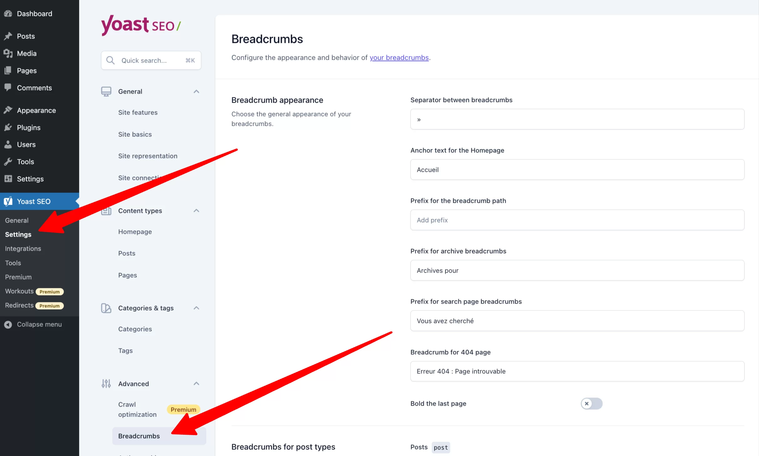 Criando breadcrumbs com o plugin Yoast SEO.