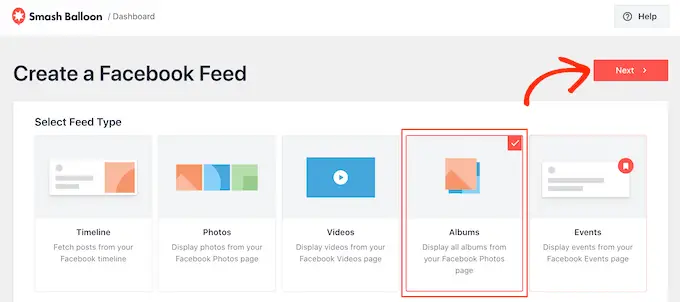 Memilih template 'Album' Smash Balloon Choosing the Smash Balloon 'Albums' template