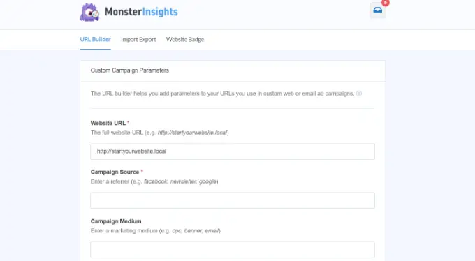 MonsterInsights 中的 URL 生成器 Build a URL
