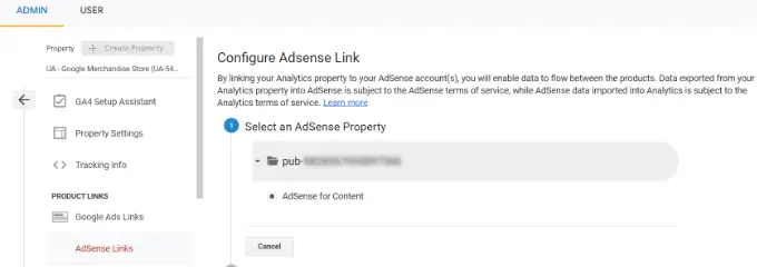 將 AdWords 鏈接到 Google Analytics Select your AdSense property