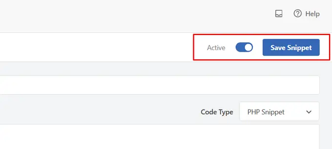Salve e ative o trecho de código WPCode Save and activate code snippet WPCode