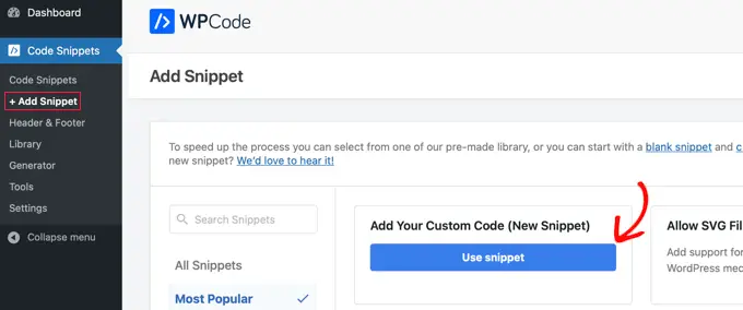 Adicionando seu código personalizado no WPCode Adding Your Custom Code in WPCode