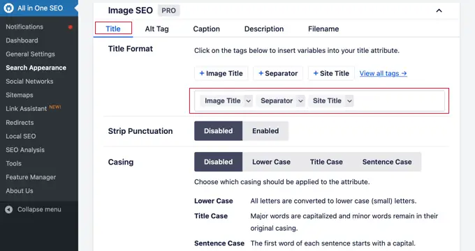 Anpassen des Bildtitels in AIOSEO Customizing the Image Title in AIOSEO