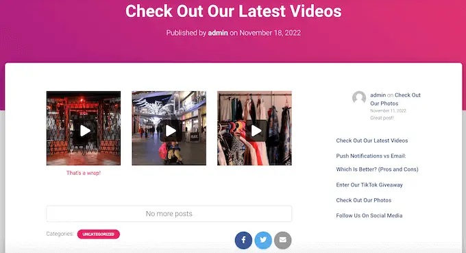 Ein Facebook-Video-Feed, erstellt mit Smash Balloon A Facebook video feed, created using Smash Balloon