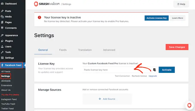 Hinzufügen Ihrer Smash Ballon-Lizenz in WordPress Adding your Smash Ballon license in WordPress
