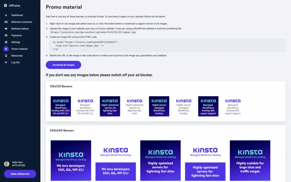 Kinsta bağlı kuruluş pazarlama materyali Kinsta marketing material