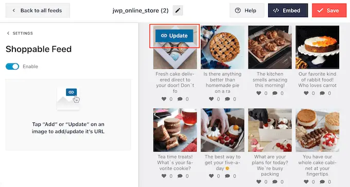 Alterar os links de compra em um feed do Instagram Changing the shoppable links in an Instagram feed