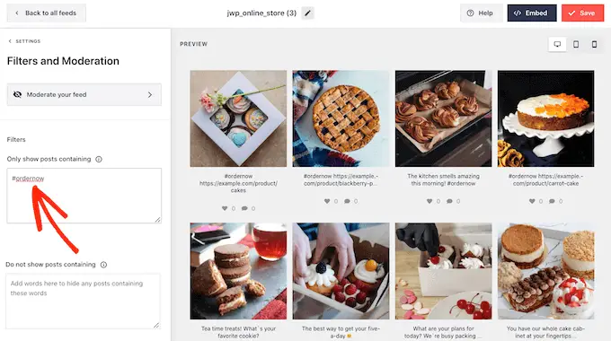 Adicionando um filtro a um feed do Instagram para compras Adding a filter to a shoppable Instagram feed