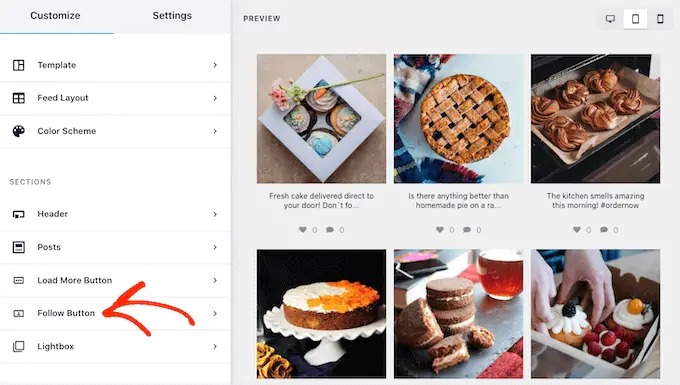 Adicionando um botão de seguir a um feed de compra do Instagram Adding a follow button to a shoppable Instagram feed