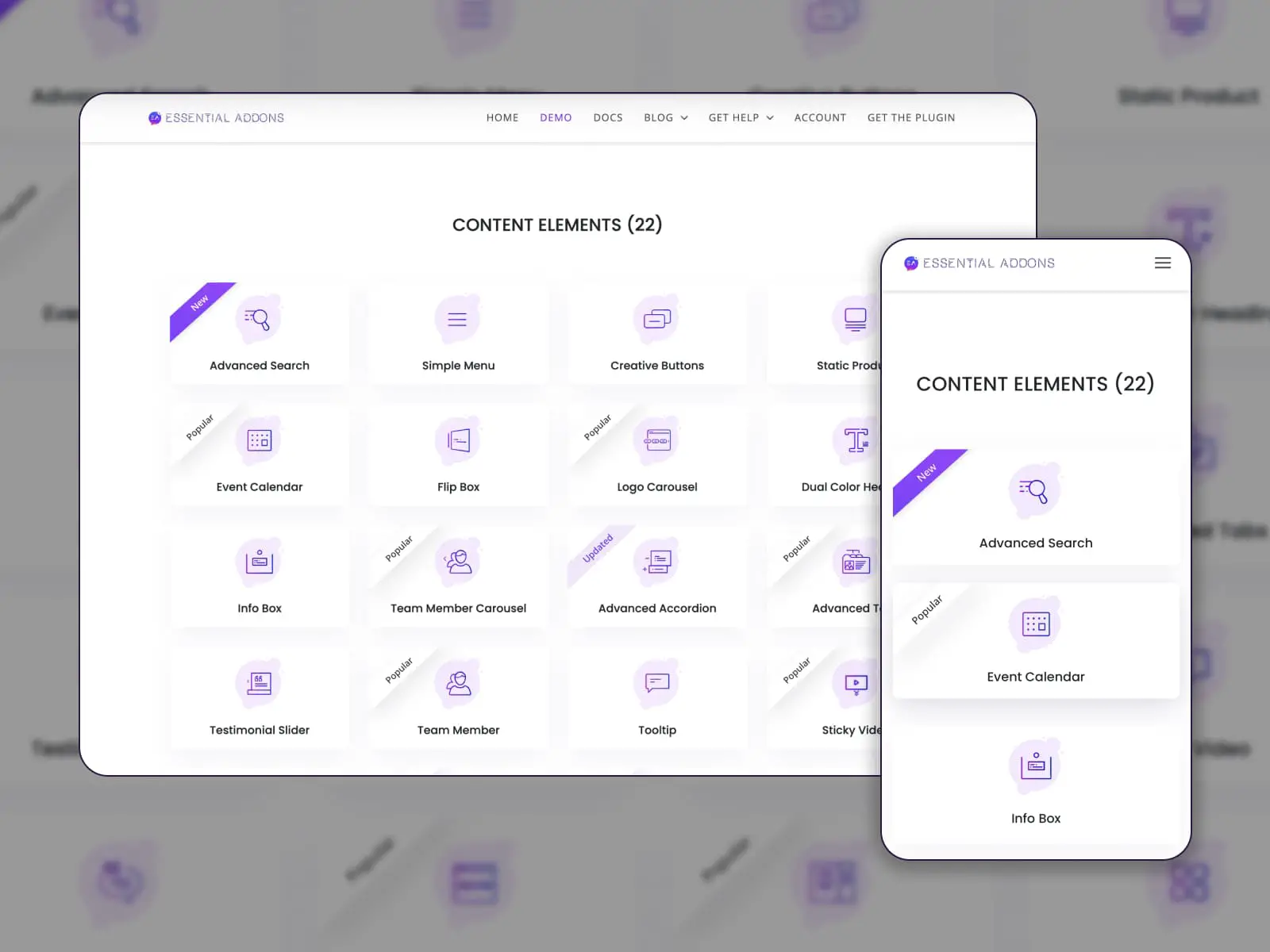 Principais widgets dos complementos essenciais para Elementor.