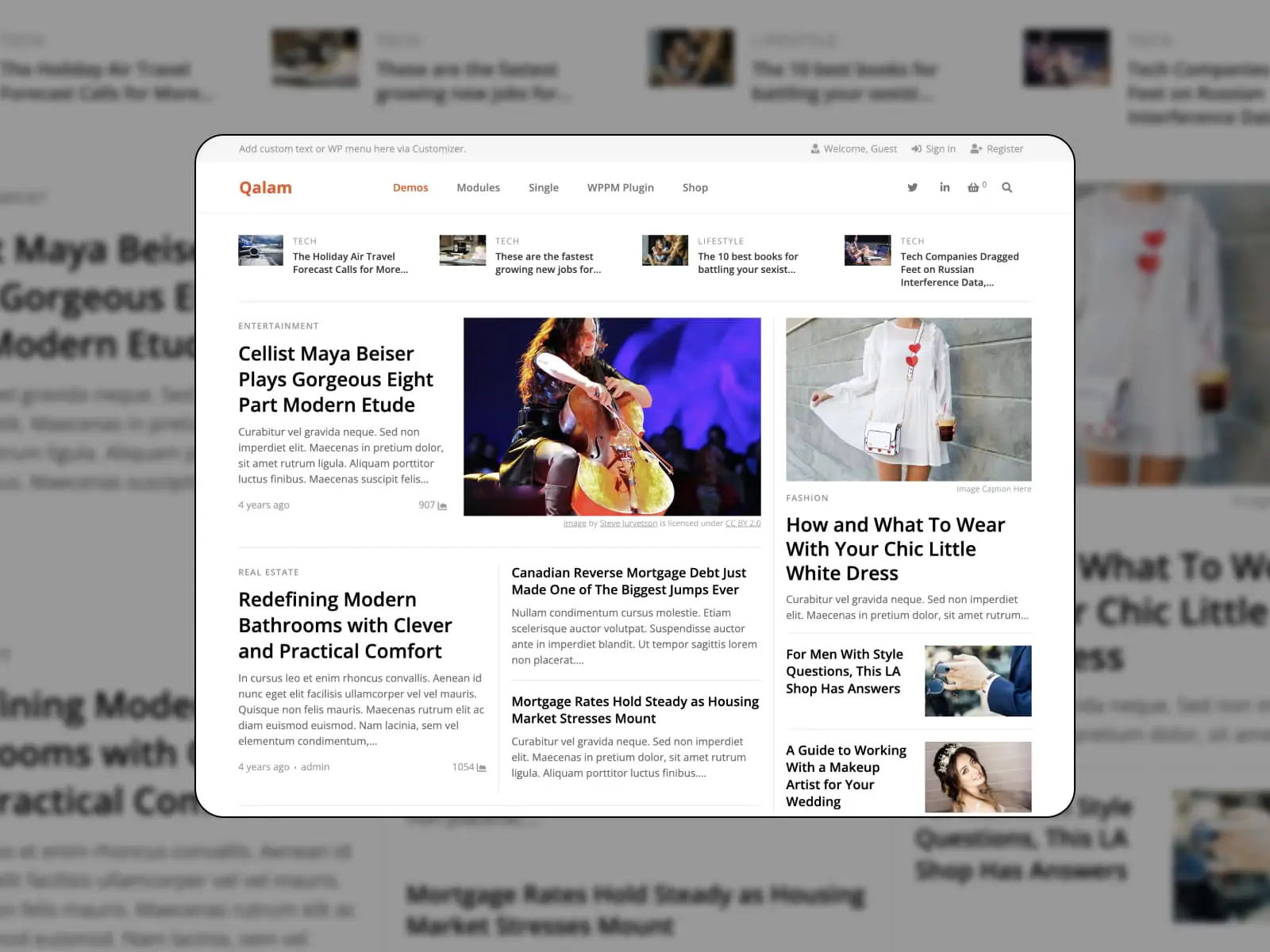Exemplos dos layouts de revista do plugin PostModules.