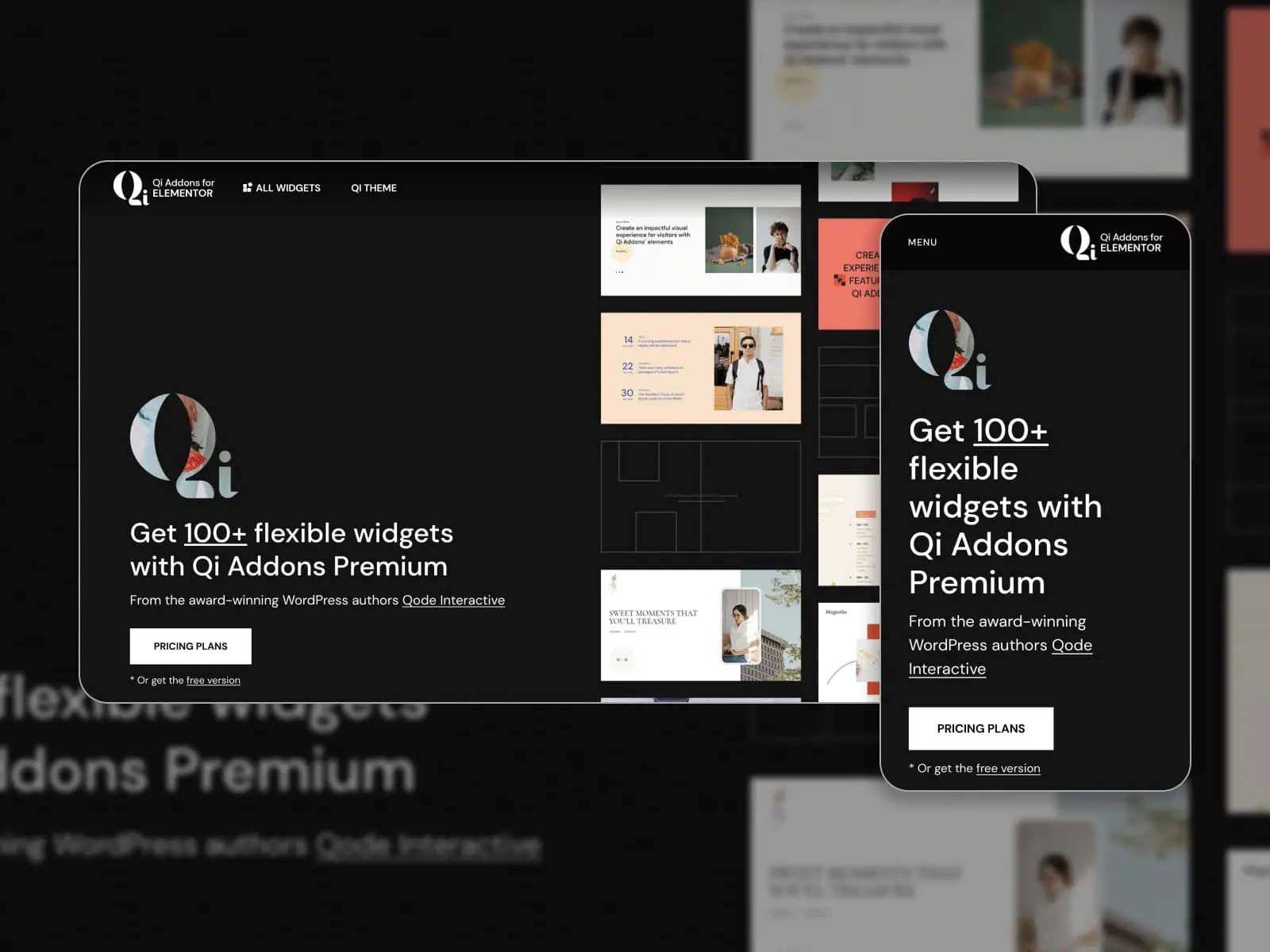 Os exemplos de página inicial do QI Addons for Elementor.