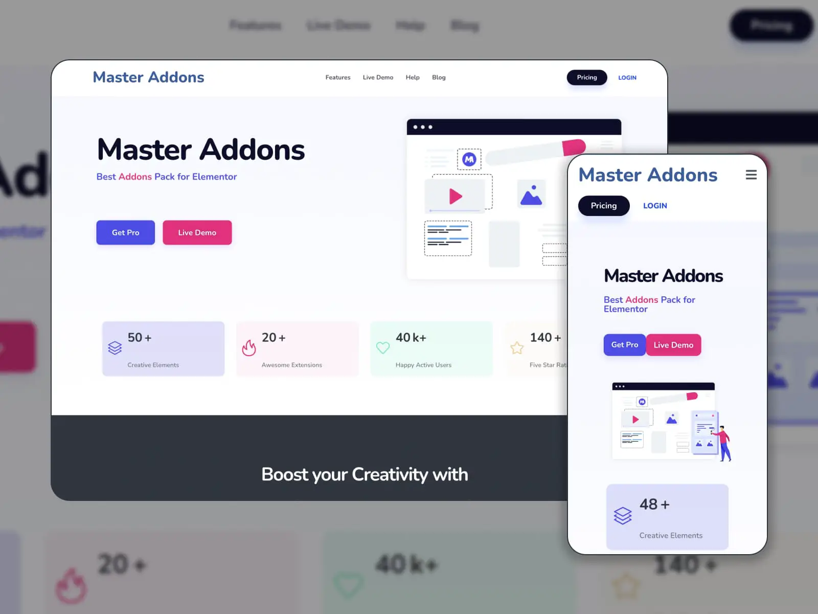 A página inicial da extensão Master Addons você pode baixar gratuitamente.