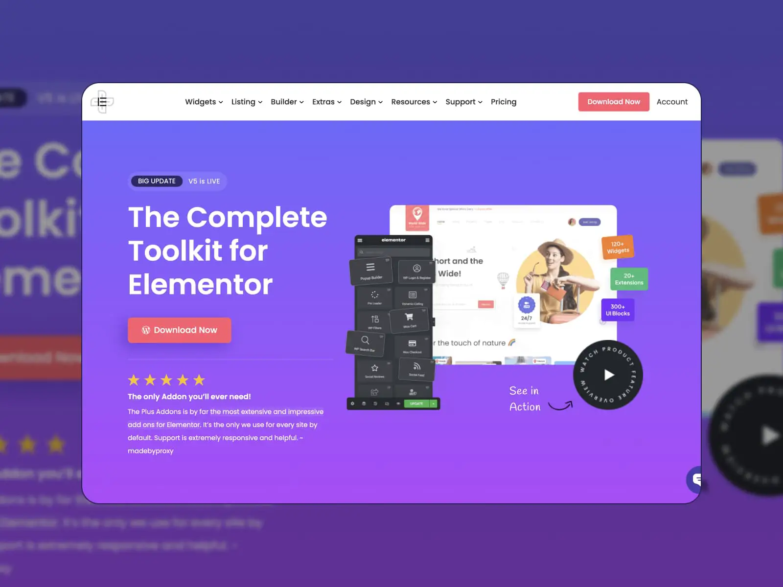 A página inicial da versão premium Plus Addons para Elementor.