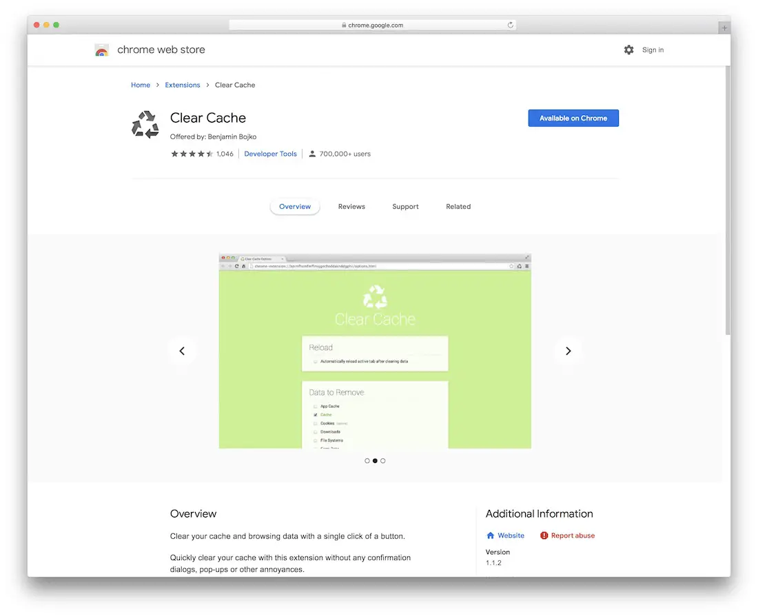 ล้างแคชส่วนขยายของ Chrome