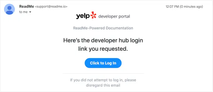 Logowanie do witryny Yelp Developers Logging into the Yelp Developers website