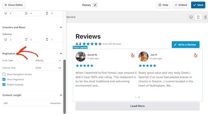 Wyświetlanie recenzji w układzie karuzeli Showing reviews in a carousel layout