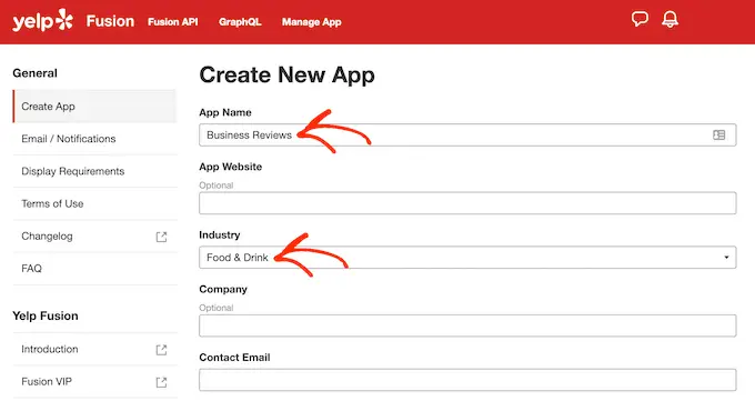 Tworzenie aplikacji Yelp w konsoli programisty Creating a Yelp app in the Developers console