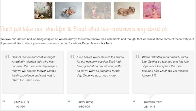 Przykład strony internetowej, pokazującej opinie klientów An example of a website, showing customer reviews
