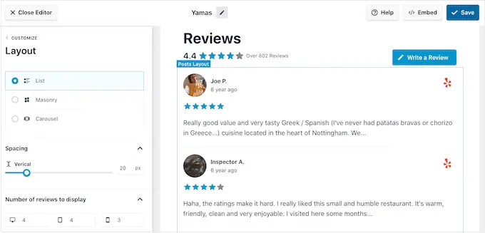 Zmiana układu kanału recenzji Changing the layout of a review feed