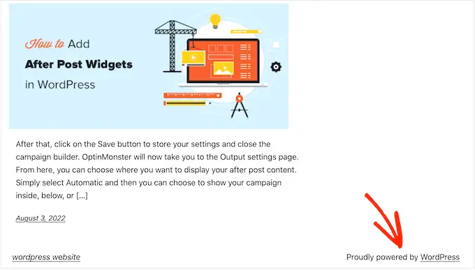 Powered by WordPress sorumluluk reddi The Powered by WordPress disclaimer
