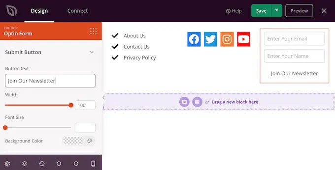 SeedProd tema oluşturucu kullanılarak oluşturulan özel bir alt bilgi A custom footer, created using the SeedProd theme builder