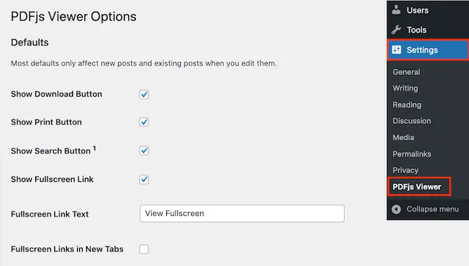 Setările pluginului PDF.js Viewer The PDF.js Viewer plugin settings